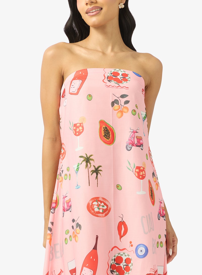 Ginger Bandeau A Line Printed Resort Dress - Image 3